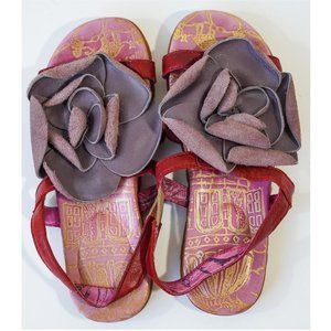 Macanna Italy Leather Sandals, Pink, Gold, & Red w/ Purple Flower, Women’s US 6.